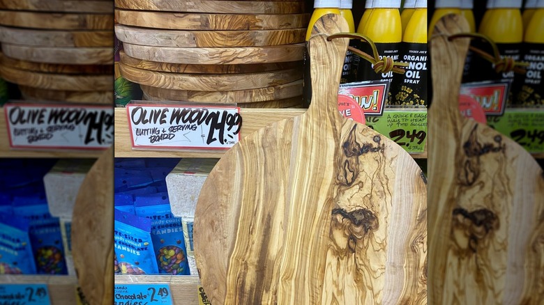 Trader Joe's cutting board being held