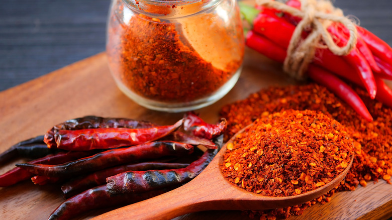 A spoonful of red pepper flakes