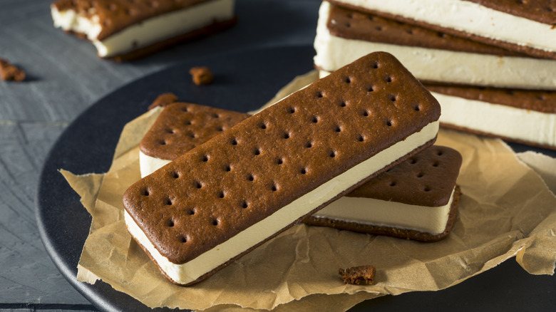 Ice cream sandwiches on brown paper