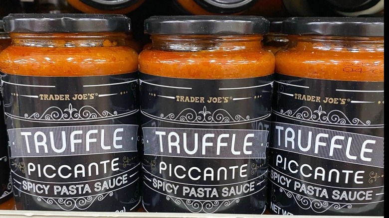 A row of Trader Joe's spicy picante truffle sauce