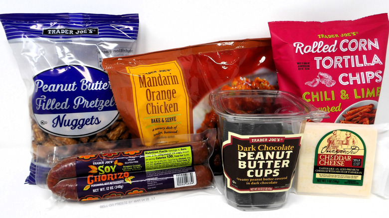 Assortment of Trader Joe's Hall of Fame products in packaging