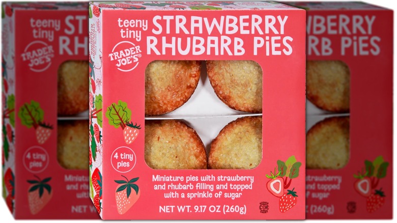 Package of four small strawberry rhubarb flavored pies.