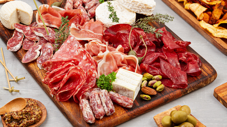 Charcuterie board full of meats