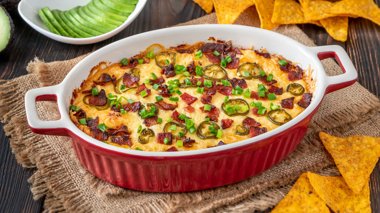 Chile cheese dip in baking dish
