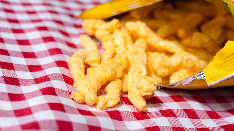 Cheetos on red gingham