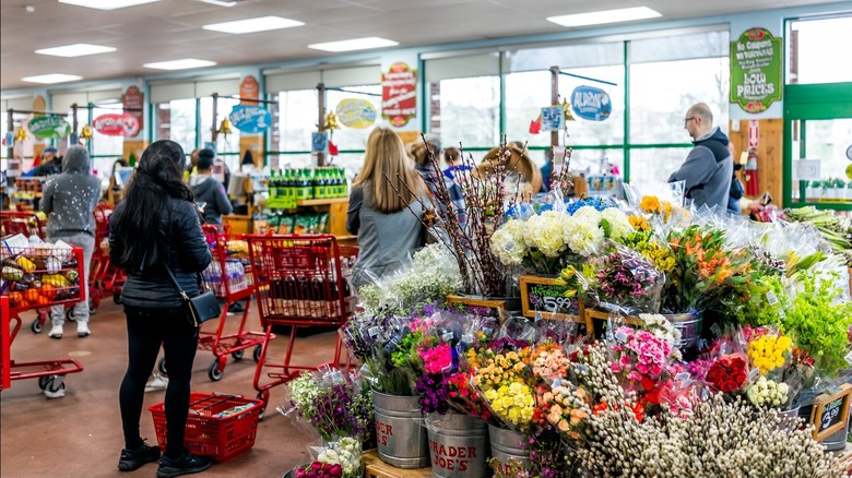 Shoppers in line at Trader Joe's