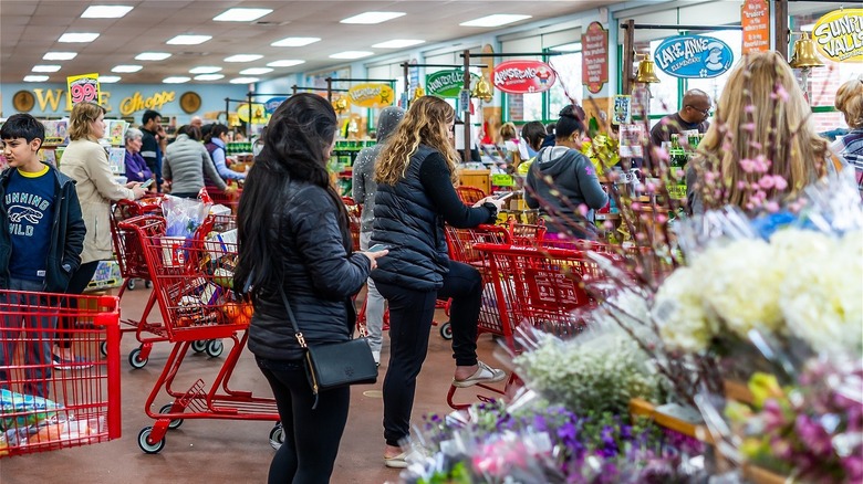 Trader Joe's customers at checkout