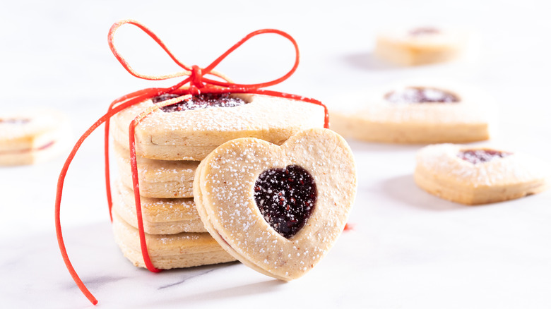 Heart-shaped raspberry cookies