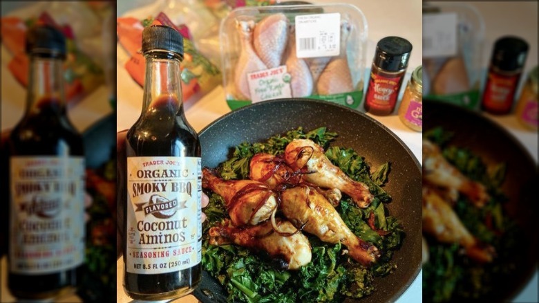 new Trader Joe's smoky bbq coconut aminos on chicken drumsticks