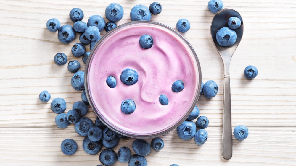 blueberry yogurt with fresh blueberries on top