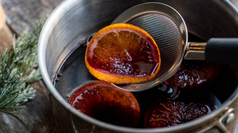 orange in strainer 