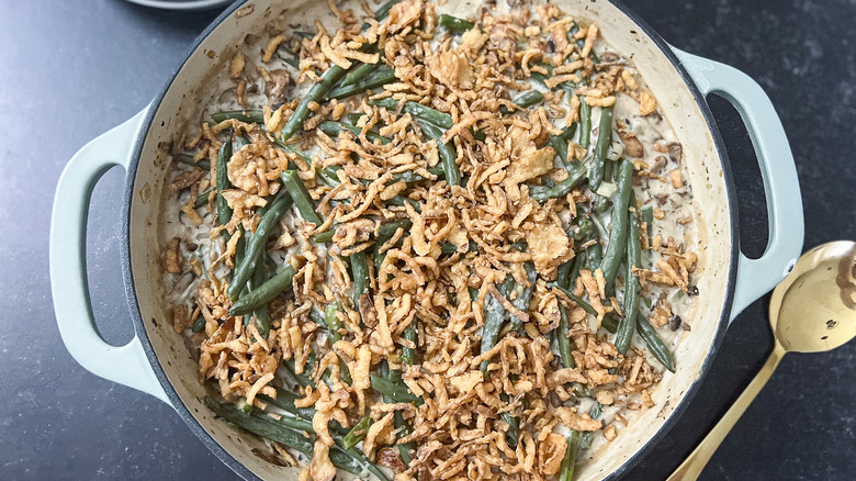 Green bean casserole in dish 