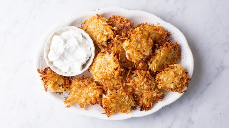 potato latkes with sour cream