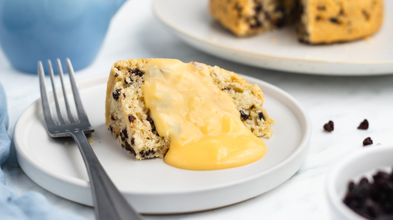 traditional steamed spotted dick on plate 