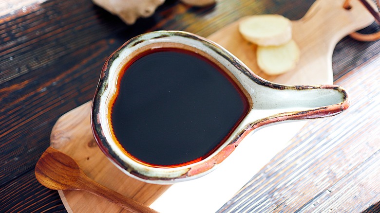 bowl of teriyaki sauce on board