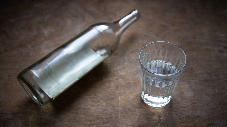 vodka bottle with a glass