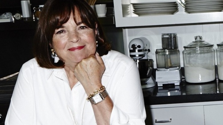 A scanned photo of Ina Garten working on a cookbook