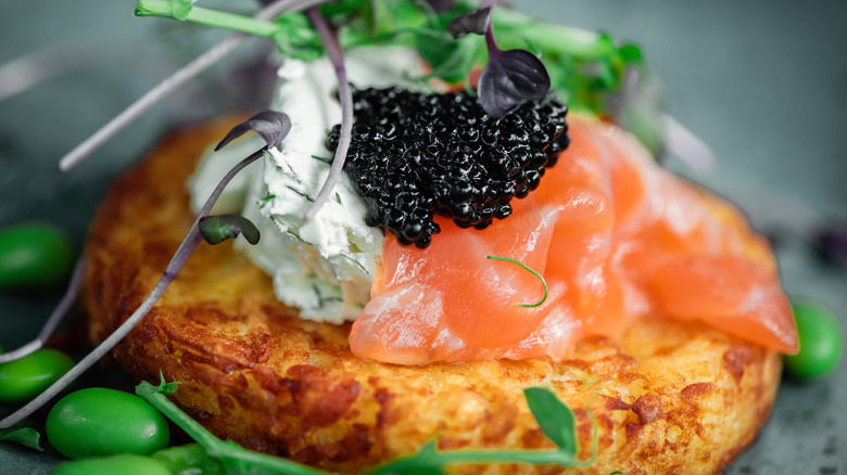 Potato cake with salmon