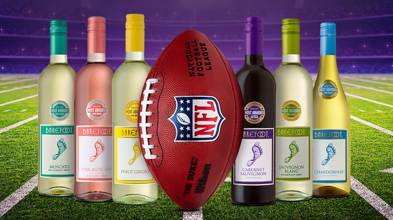 Barefoot wine bottles and football