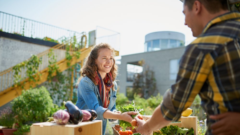 Shopping at a farmers market