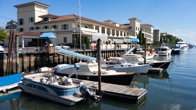 Boats docked at Greenwich harbor in Connecticut