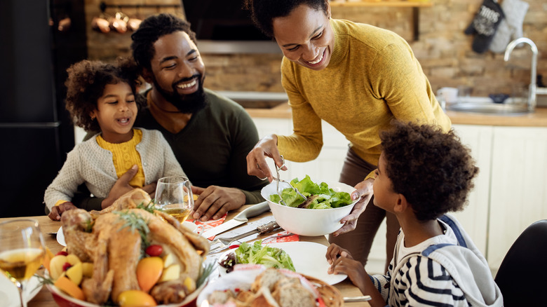 A Thanksgiving dinner being served