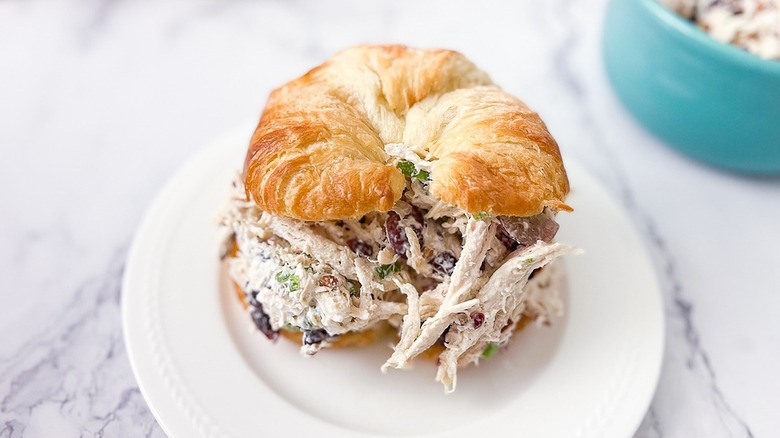 turkey salad sandwich on croissant