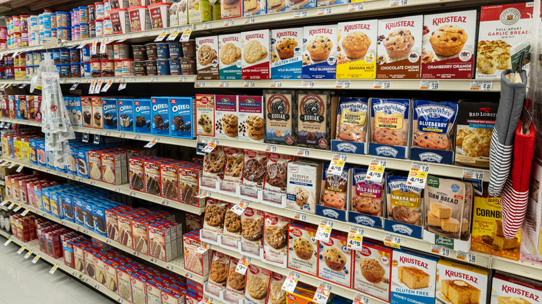 Baking mixes on grocery store shelves