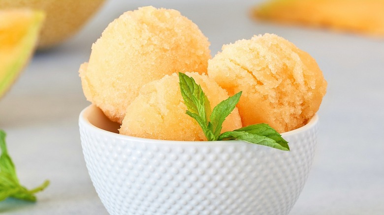 fresh fruit sorbet in bowl