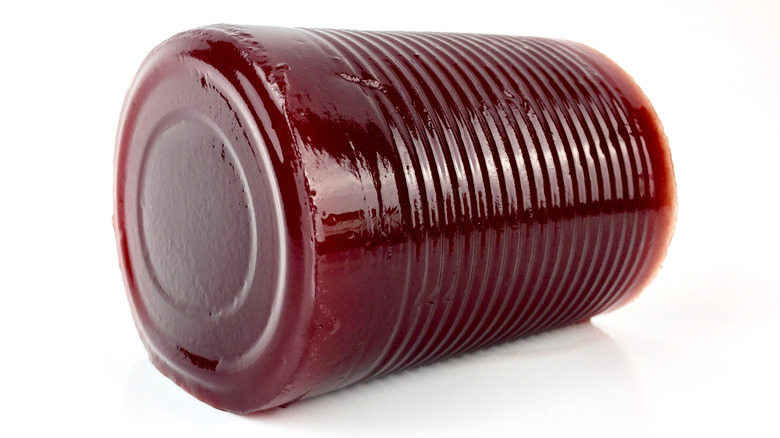 canned cranberry on white background
