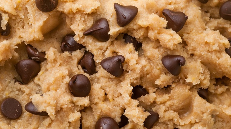 Close up look at chocolate chip cookie dough.
