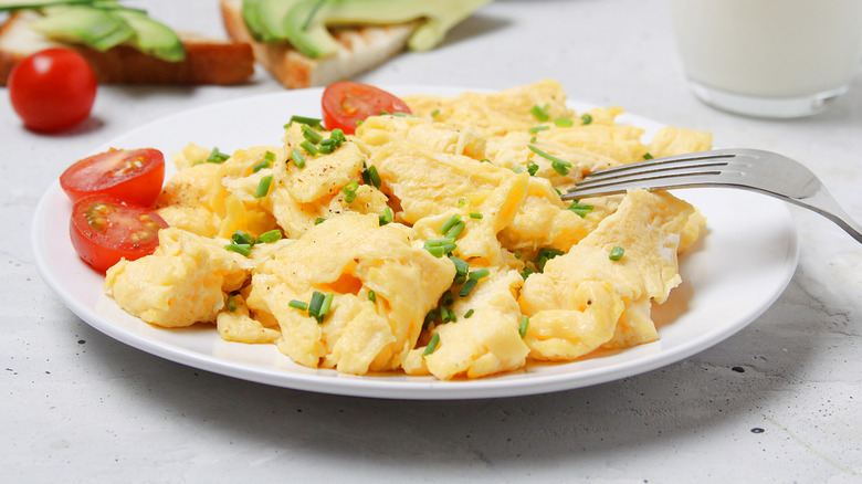 Plate of fluffy scrambled eggs