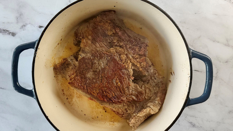Seared brisket in Dutch oven