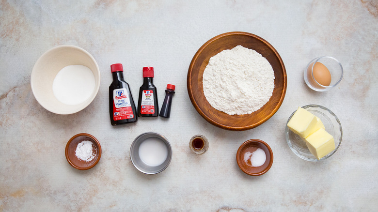 Candy cane sugar cookie ingredients on table