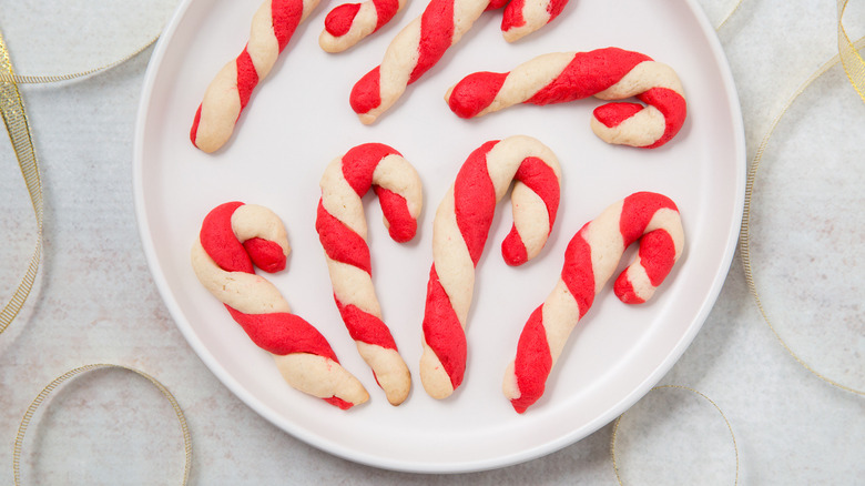 candy cane cookies on plate