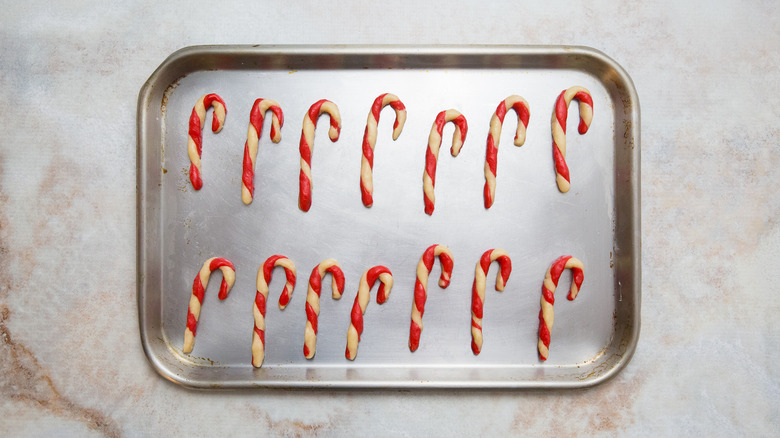 candy cane cookies on pan