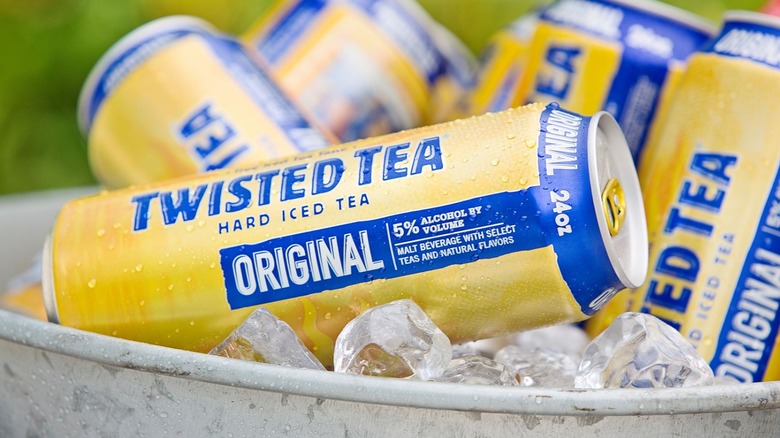 Twisted tea cans on ice