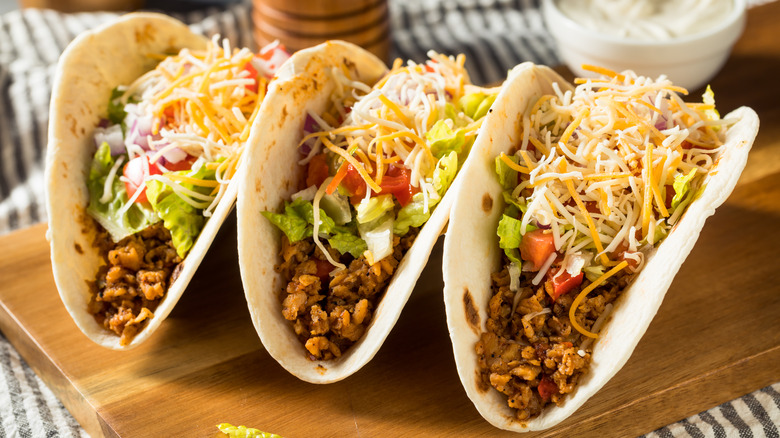 three soft shell tacos