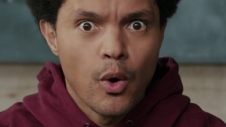 Trevor Noah making surprised expression in Uber Eats super bowl commercial