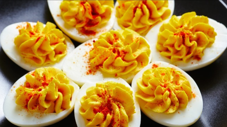 plate of deviled eggs