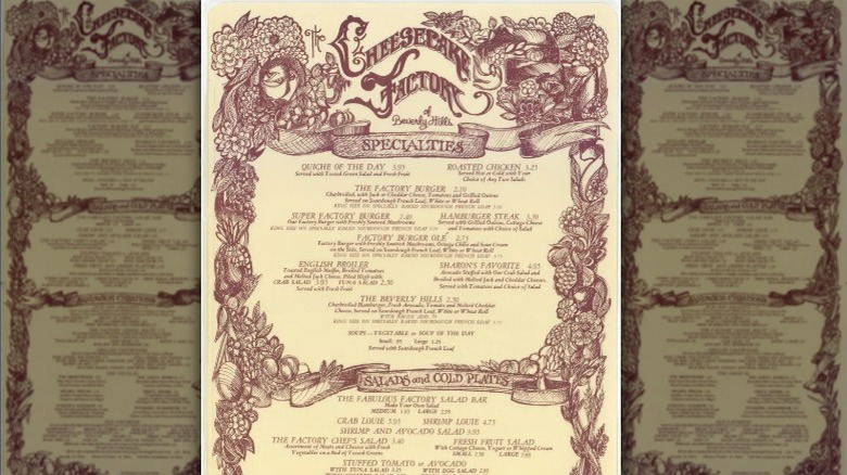 Vintage Cheesecake Factory menu