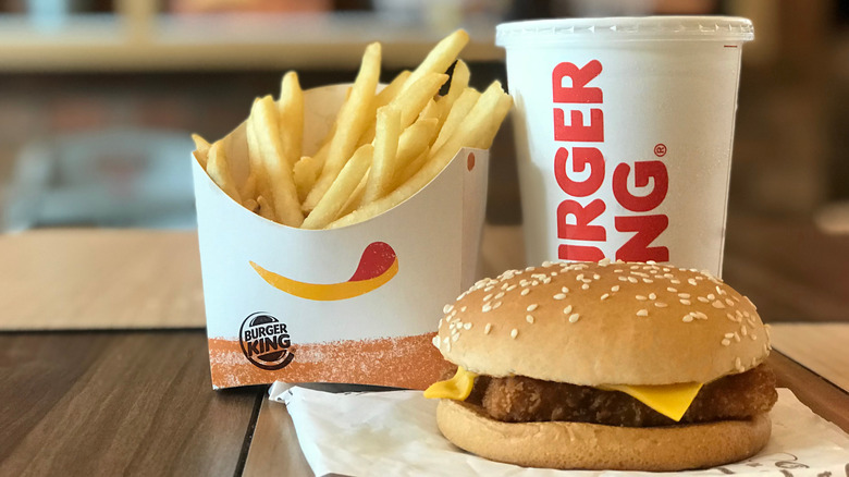 Burger King burger, fries, drink