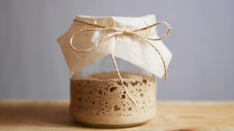 Sourdough starter in glass jar