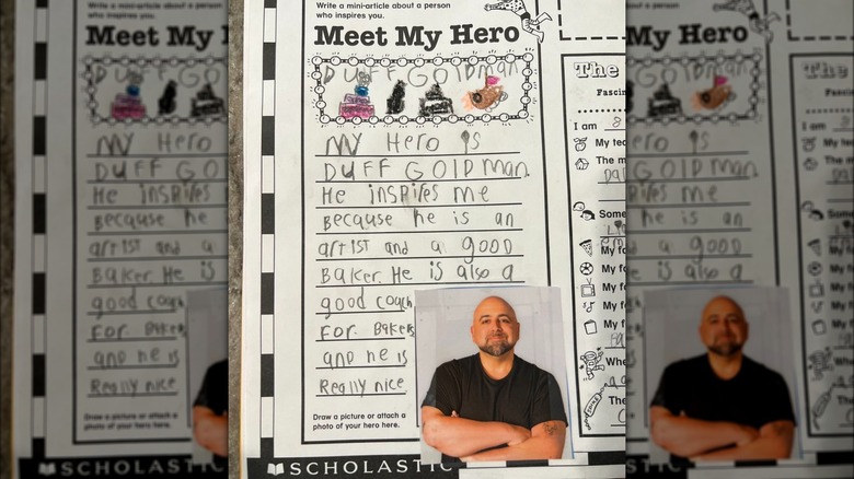 Handwritten hero note with Goldman's picture