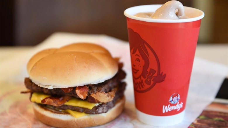 A bacon cheeseburger and Frosty from Wendy's.