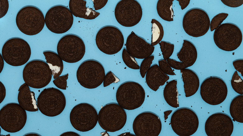 Oreo cookies on a blue background