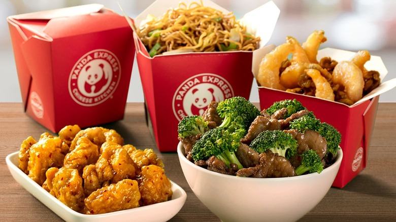 Panda express food in takeout cartons