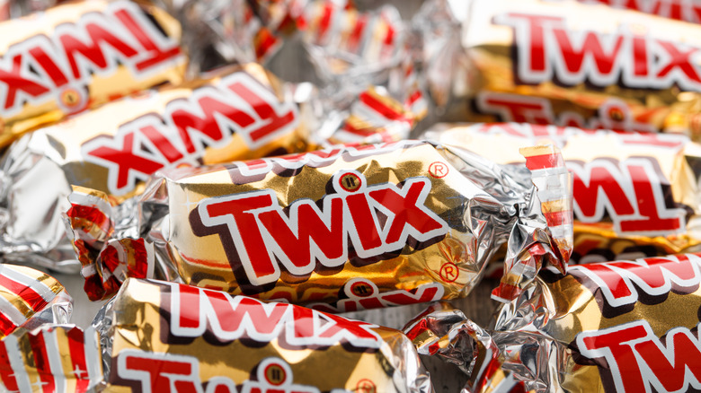 A pile of Twix candy bars