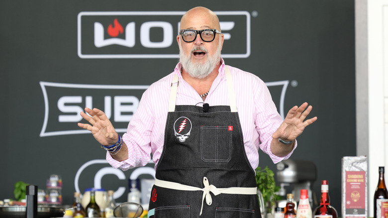 Andrew Zimmern at the Grand Tasting Village in Miami Beach, Florida in 2025