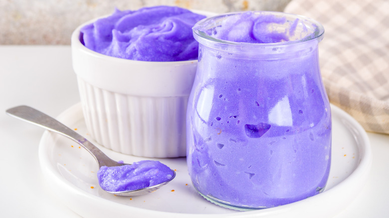 Jars and spoonful of ube jam